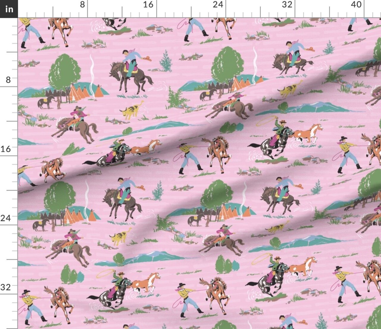 Various Fabrics by the Yard or Fat Quarter Western Cowboy Ranch Horse Southwestern Mountains Equine Rustic Retro Custom Printed Fabric by Spoonflower